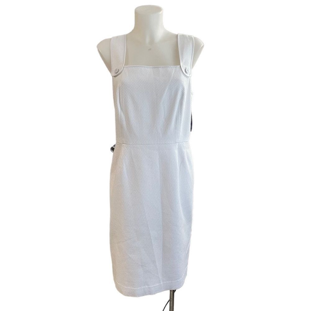 PENDLETON White textured square neck pencil, sheath dress 100% cotton‎ sz 16 New